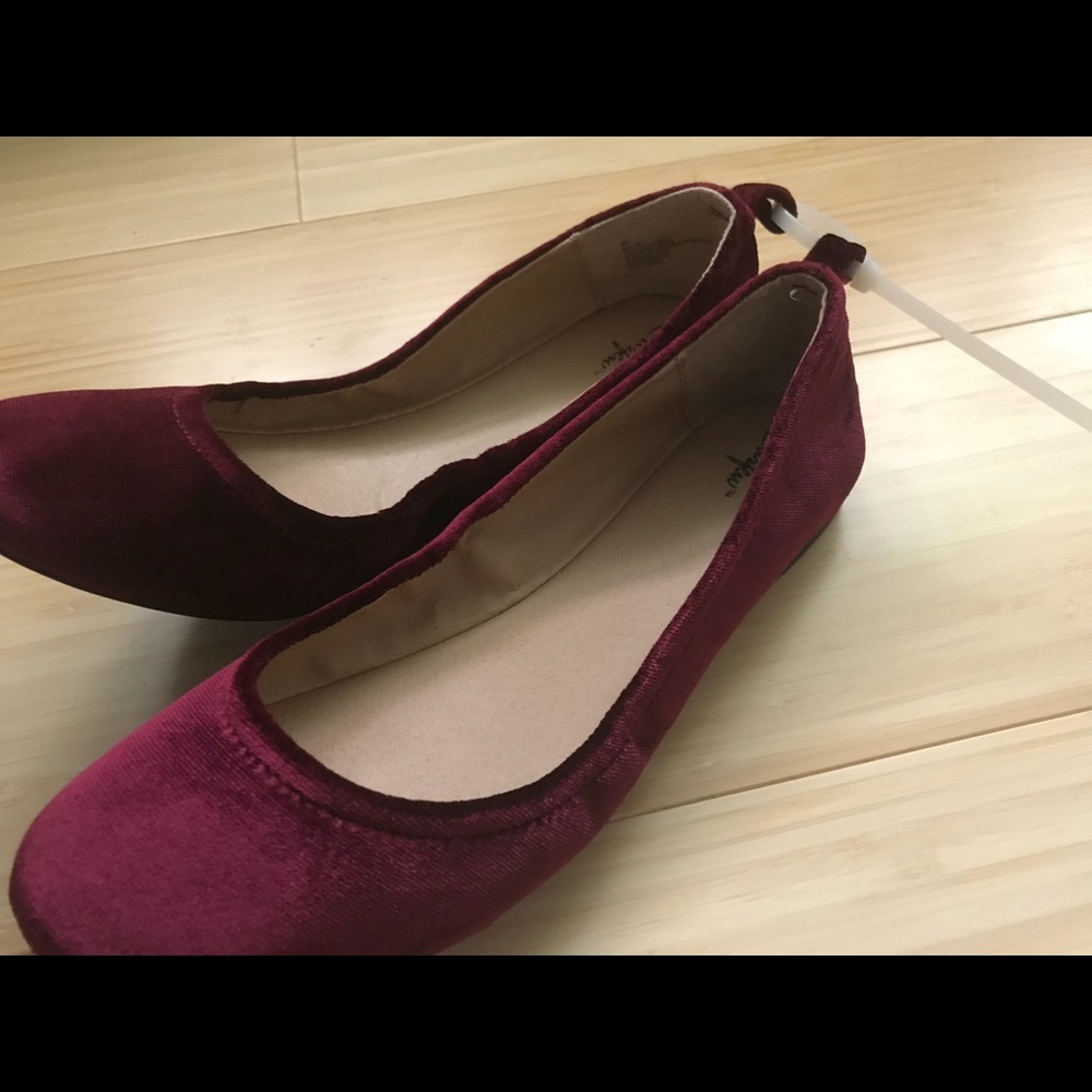 Burgundy Velvet Flats